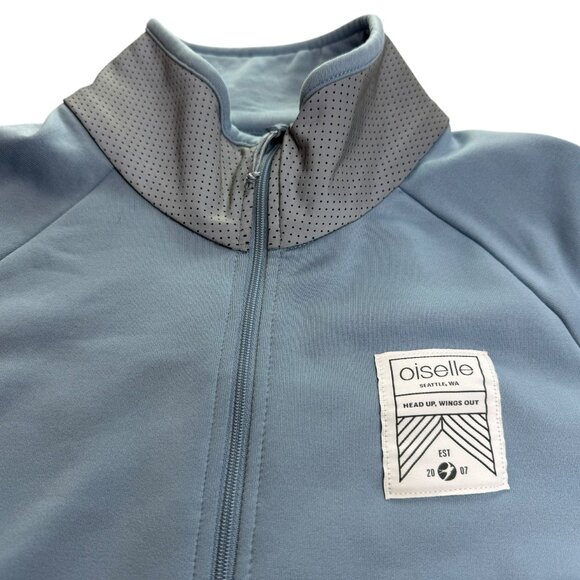 OISELLE Blue Full Zip Jacket Reflective Silver Neck and Sleeves. Size Women's L - Picture 3 of 10